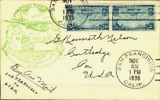 Letter carried on the First TransPacific Airmail Flight (November 22 to November 27, 1935).