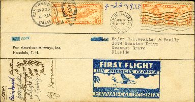 Letter carried on TransPacific Survey Flight Number 1 (April 23, 1935).